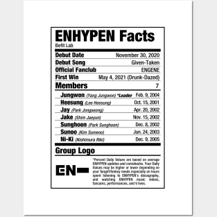 ENHYPEN Kpop Nutritional Facts Posters and Art